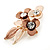 Bronze/ Magnolia Triple Flower Crystal Floral Brooch In Gold Tone Metal - 30mm L - view 3