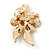 Bronze/ Magnolia Triple Flower Crystal Floral Brooch In Gold Tone Metal - 30mm L - view 4