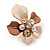 Magnolia/ Bronze Enamel, Crystal Daisy Pin Brooch In Gold Tone - 30mm - view 2