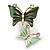 Small Mint/ Dark Green Crystal Butterfly Brooch In Gold Tone - 30mm