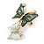 Small Mint/ Dark Green Crystal Butterfly Brooch In Gold Tone - 30mm - view 2