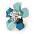 Blue Enamel Clear Crystal Flower Brooch In Gold Tone - 20mm - view 3