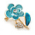 Light Blue Enamel, Crystal Floral Pin Brooch In Gold Tone - 25mm L - view 2