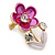 Fuchsia/ Pink Enamel, Crystal Floral Pin Brooch In Gold Tone - 25mm L - view 2