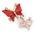 Small Coral/ Pink Crystal Butterfly Brooch In Gold Tone - 30mm