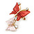 Small Coral/ Pink Crystal Butterfly Brooch In Gold Tone - 30mm - view 3