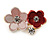 Small Coral/ Pink Two Daisy Crystal Floral Brooch - 25mm L