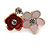 Small Coral/ Pink Two Daisy Crystal Floral Brooch - 25mm L - view 2