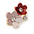 Small Coral/ Pink Two Daisy Crystal Floral Brooch - 25mm L - view 3
