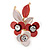 Pink/ Coral Triple Flower Crystal Floral Brooch In Gold Tone Metal - 30mm L - view 2