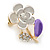 Purple Enamel, Crystal Floral Pin Brooch In Gold Tone - 25mm L - view 4