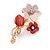 Pink/ Coral Two Daisy Crystal Floral Brooch - 30mm L - view 2