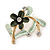 Green Daisy Crystal Floral Brooch - 35mm L