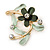 Green Daisy Crystal Floral Brooch - 35mm L - view 2