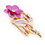 Pink/ Magenta Two Daisy Crystal Floral Brooch - 30mm L - view 2