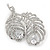 Clear Crystal Cz Double Feather Brooch In Rhodium Plating - 60mm L - view 3