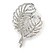 Clear Crystal Cz Double Feather Brooch In Rhodium Plating - 60mm L - view 5