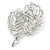 Clear Crystal Cz Double Feather Brooch In Rhodium Plating - 60mm L - view 4