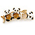 Black/ White Enamel Three Panda Brooch In Gold Plating - 50mm L - view 5