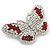 Clear/ Red Austrian Crystal Butterfly Brooch In Rhodium Plating - 48mm L - view 2