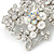 Oversized Bridal White Simulated Pearl & Clear Crystal Floral Brooch In Silver Plating - 90mm L - view 4