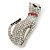 Pave Set Crystal Cat Brooch In Rhodium Plating - 50mm L - view 2