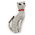 Pave Set Crystal Cat Brooch In Rhodium Plating - 50mm L - view 6