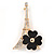 Crystal Eiffel Tower & Flower Brooch In Gold Plating - 55mm L - view 4