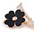 Crystal Eiffel Tower & Flower Brooch In Gold Plating - 55mm L - view 2