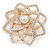 Gold Plated Clear Austrian Crystals 3D Rose Brooch - 55mm