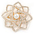 Gold Plated Clear Austrian Crystals 3D Rose Brooch - 55mm - view 5