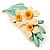 Cream/ Yellow/ Light Green Daffodil Floral Brooch In Gold Plating - 50mm L - view 2