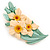 Cream/ Yellow/ Light Green Daffodil Floral Brooch In Gold Plating - 50mm L - view 3