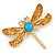 Gold Plated Dragonfly Brooch With Turquoise Stone - 48mm - view 5