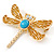 Gold Plated Dragonfly Brooch With Turquoise Stone - 48mm - view 4