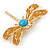 Gold Plated Dragonfly Brooch With Turquoise Stone - 48mm - view 2