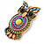 Vintage Inspired Multicoloured Acrylic Bead Owl Brooch In Burnt Gold Tone - 48mm - view 4
