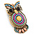 Vintage Inspired Multicoloured Acrylic Bead Owl Brooch In Burnt Gold Tone - 48mm - view 5