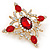 Red/ Clear Austrian Crystal Diamond Shape Corsage Brooch In Gold Plating - 50mm L - view 5