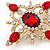 Red/ Clear Austrian Crystal Diamond Shape Corsage Brooch In Gold Plating - 50mm L - view 2