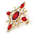 Red/ Clear Austrian Crystal Diamond Shape Corsage Brooch In Gold Plating - 50mm L - view 3
