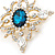 Blue/ Clear Austrian Crystal Diamond Shape Corsage Brooch In Gold Plating - 50mm L - view 8