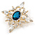 Blue/ Clear Austrian Crystal Diamond Shape Corsage Brooch In Gold Plating - 50mm L - view 9