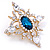 Blue/ Clear Austrian Crystal Diamond Shape Corsage Brooch In Gold Plating - 50mm L - view 10