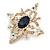 Blue/ Clear Austrian Crystal Diamond Shape Corsage Brooch In Gold Plating - 50mm L - view 4