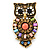 Small Vintage Inspired Multicoloured Acrylic Bead Owl Brooch In Burnt Gold Tone - 33mm