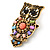 Small Vintage Inspired Multicoloured Acrylic Bead Owl Brooch In Burnt Gold Tone - 33mm - view 5