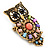 Small Vintage Inspired Multicoloured Acrylic Bead Owl Brooch In Burnt Gold Tone - 33mm - view 4