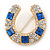 Clear And Blue Crystal Horseshoe Brooch In Gold Plating - 35mm - view 5