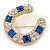 Clear And Blue Crystal Horseshoe Brooch In Gold Plating - 35mm - view 4